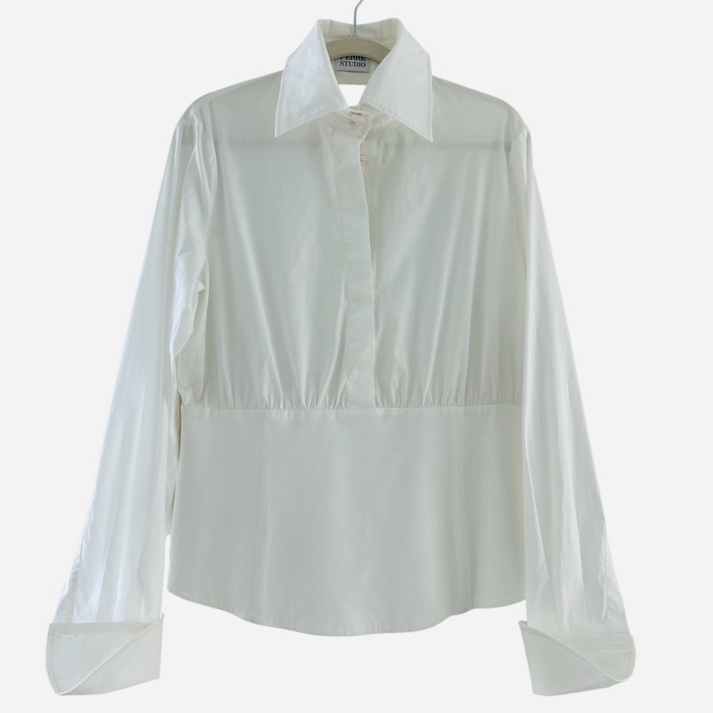 Gianfranco Ferre Women’s White Cotton Button Down Shirt with cuffs Size US 14